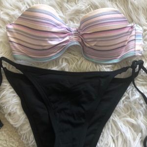 striped Bikini Top with black Bottoms